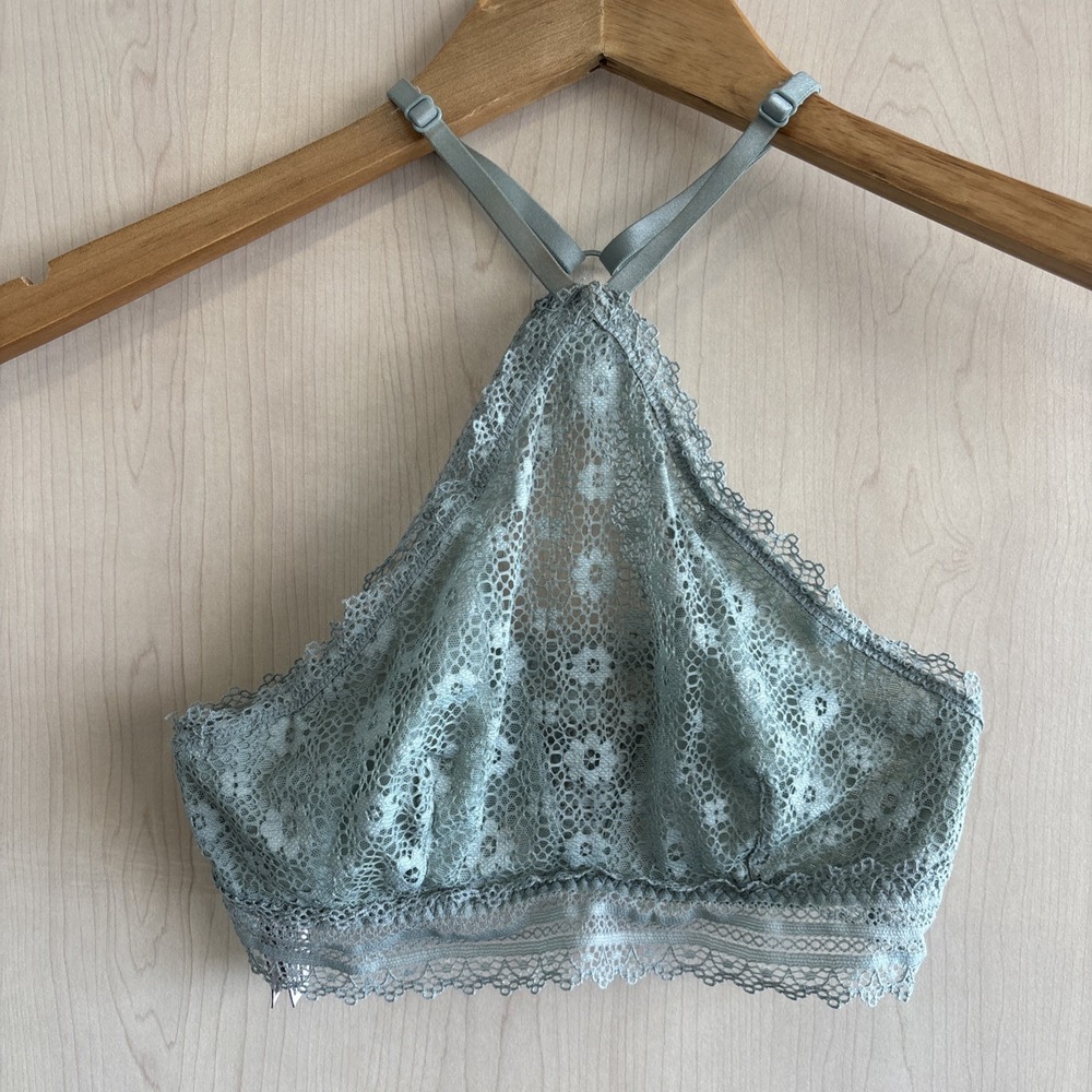 Victoria's Secret Bralette Size XS Light Green Floral Lace Racerback Under Wire